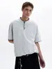 Camiseta Henley de Manga Corta Unisex de Retazos Hechos a Mano Estilo Retro Americano Suelta Casual Vintage de Alta Inteligencia Moda