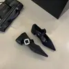 Fivela de Cinto Sapatos Mary Jane Femininos de Salto Alto Bico Fino 2025 Primavera Outono Elegantes com Salto Bloco Sapatos de Couro Preto com Strass