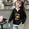 Camiseta de Manga Larga de Moda Nueva para Niñas de Primavera y Otoño, Top Casual Versátil de Patrón Waffle Dos en Uno con Cuello Redondo para Niños Mayores