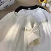 Camiseta de Manga Corta de Seda Helada Lavada con Arena Pesada de 240G para Niños Verano Marca de Tendencia Bordada Tencel Manga Media Suelta Cuello Redondo