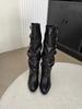Botas Calça de Garota Popular, Botas de Pelo Polido Retro Coloridas, Botas de Motocicleta de Bico Fino com Rebites, Botas de Salto Médio