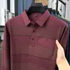 Camisa Polo Masculina de Manga Longa Listrada com Gola Reversível, Top Casual da Moda com Bolsos Reais, Camiseta Masculina