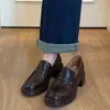 Versão em Couro de Vaca~Sapatos Loafer de Couro Genuíno com Solado Grosso para Mulheres, Sapatos de Trabalho Versáteis Estilo Britânico, Sapatos Slip-On com Salto Grosso, Sapatos Pequenos de Couro Retrô