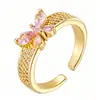 Anillo nuevo de estilo europeo y americano transfronterizo de lujo ligero, forma de corazón, corazón de amor, lazo, pavimentado con microcirconias, geométrico, abierto, anillo para el dedo, venta al por mayor