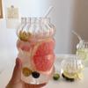 Vaso de Té de Vidrio de Borosilicato Alto Patrón Vertical Transparente de Una Capa Forma de Tambor Gordo de Gran Capacidad Vaso para Leche, Bebida, Jugo con Forma de Oruga