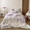 Conjunto de cama romântico estilo francês de algodão puro de fibra longa, quatro peças, com acabamento em renda de tulipa tridimensional estilo princesa, roupa de cama de alta qualidade