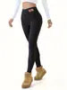 Leggings de forro polar de cordero de venta caliente transfronterizos otoño e invierno con terciopelo extra gruesos pantalones cálidos de lunares cintura alta adelgazantes pantalones de algodón