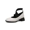 Nuevos zapatos elásticos sin cordones de punta cuadrada de una sola capa, boca poco profunda, zapatos de primavera y otoño para mujer, zapatos de tacón cuadrado, tacón medio 40-48 zapatos de comercio exterior