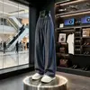 Pantalones Casuales de Gama Alta Retro para Hombre Diseño a Cuadros Primavera y Otoño Nuevo Estilo Adelgazantes Pierna Recta Buena Caída Pierna Ancha Cordón Pantalones Largos