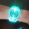 Relógio popular geneva luminoso moda colorido flash led silicone relógio Diamante relógio de casal geneva