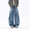 Jeans Anchos de Pierna Recta, Corte Curvo Estilo Americano, Diseño de Marca de Moda para Hombre, Lavado Recto, Largo Hasta el Suelo, Pantalones Versátiles y a la Moda