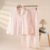 Elegante pijama de mujer estilo calado, algodón puro, diseño simple de manga larga y pantalón largo para primavera y otoño, ropa de casa cómoda y transpirable, se puede usar en el exterior