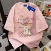 Camiseta de Algodón Puro de Peso Pesado, Longitud Media, Moda Tie-Dye, Manga Corta, para Hombres y Mujeres, Verano, Corte Holgado, Adelgazante, Cuello Redondo, Top de Pareja, Moderno