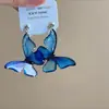 Brincos de Borboleta Vazados Azul e Branco com Franjas Estilo Coreano Design Exquisito Estudante de Arte Lindos Brincos de Gancho para Orelha Brincos para Mulheres