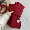 Cachecol Inverno Vinho Âncora Lã Nova Tricotado Cor Sólida Feminino Estilo Coreano Espessado Vermelho Quente e Versátil
