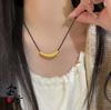 Tubo Curvo de Cobre Chapado en Oro con el Carácter '' y Accesorios con Agujero Pasante, Oro Arena Tradicional, Nuevo Estilo Chino, Estilo Tendencia Nacional, Pulsera de Tubo Curvo Cien Bendiciones en Relieve