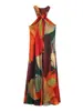 Comercio exterior transfronterizo ropa de mujer estilo resort costero francés moda europea y americana vestido largo estampado cuello halter 7932169