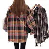 Camisa de Cuadros para Mujer, Estilo Retro de Hong Kong, Nueva 2026 Primavera y Otoño, Manga Larga, Longitud Media, Diseño Holgado, Camisa de Manga Larga