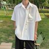 Camisa Masculina de Manga Curta em Seda Gelo Branca, Estilo Fino de Verão, Camisa Relaxada e Fluida, Estilo Britânico, Roupas Masculinas Elegantes