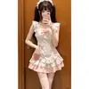 Vestido de empregada doce e fofo, saia curta, saia bufante, saia de bolo, conjunto de avental com laço