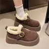 Sapatos Birkenstock de Pelúcia Totalmente Fechados com Sola Grossa para Aumentar a Altura Femininos 2026 Inverno Novos Mocassins Botas de Neve Sapatos de Algodão com Pelo