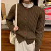 Cardigã de Malha Trançada com Botões Estilo Coreano para Mulheres, Novo Estilo Outono/Inverno 2026, Top Soltinho Chique Emagrecedor, Moda Feminina