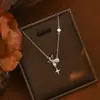 Corrente de Clavícula Elegante Banhada a Ouro Real com Zircônia Microincrustada para Mulheres 2024 Novo Colar Estrela de Quatro Mans Corrente de Pescoço Versátil Exquisita