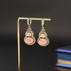 Brincos de Pedra Olho de Gato Rosa, Brincos de Luxo Leve de Alto Nível Estilo Chinês Novo, Punhos de Orelha de Gourd de Diamante Colorido, Brincos da Moda Estilo Antigo Feminino