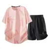 Conjunto deportivo de dos piezas para verano, atuendo atlético de seda helada, secado rápido, unisex, conjunto para parejas, adecuado para fitness y correr, top de manga corta y shorts