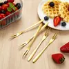 Tenedor de Fruta de Acero Inoxidable para Uso Doméstico, Tenedor de Fruta Creativo de Dos Púas, Tenedor para Pasteles y Pasteles de Luna, Tenedor de Postre para Comida Occidental de Hotel al por Mayor