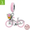 Pingente original de bicicleta rosa de prata DIY para menina estilo pastoral cordão de bicicleta de prata s925 decoração SCC1975