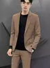 Blazer de Terno com Ombreiras de Alta Qualidade Estilo Francês para Homens Estilo Levemente Maduro Slim-fit Peça Única Casual Business Pequeno Terno