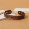 Set de Pulsera y Anillo Magnéticos de Venta Caliente Transfronterizo, Pulsera Magnética con Diseño de Flor, Joyería Unisex Estilo Retro Cepillado de Cobre Rojo Antiguo