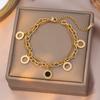 Pulseira de Aço Titânio com Números Romanos Vazados para Mulheres Estilo Coreano Fashionável Casual Versátil Elegante Pulseira de Duas Camadas para Melhor Amiga Tendência Popular