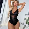 Lingerie Bodysuit Rendado Feminino Sexy de Peça Única com Decote em V Profundo e Ajustado Conjunto Temu Fornecimento Transfronteiriço