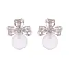 Pendientes de Plata de Ley s925 con Aguja Francesa Retro Perla Hueca Lazo Pendientes de Botón Personalidad Dulce Sentido del Diseño Moda Pendientes de Lujo Ligero