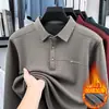 Nova Camisa Polo de Inverno Masculina com Manga Longa, Gola Lapela e Forro de Fleece, Top Masculino de Alta Qualidade, Camiseta Térmica Super Macia de Fleece