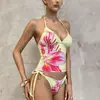 Kini Moda Europeia e Americana Novo Estilo Maiô Duas Peças Atacado para Mulheres Roupa de Banho Amazon Posicionamento Transfronteiriço Estampa Amarração