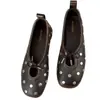 Mismo Estilo que Mamá Uva~Nuevo Modelo 2026 Bailarinas Tachonadas~Punta Cuadrada con Cordones y Moño Zapatos de Mujer de Tacón Bajo Poco Profundos