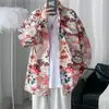 Camisa retro chic floral de manga larga estilo Hong Kong para hombre, chaqueta camisa floral hawaiana de moda para la playa en rosa