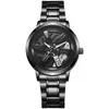 Reloj de Acero para Hombre con Nuevo Estilo Calado, Tecnología Negra Creativa y Bisel Interior Giratorio, Reloj de Cuarzo para Comercio Exterior Transfronterizo