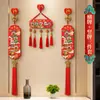 Pingente Cinco Deuses da Riqueza de Ano Novo Cinco Bênçãos Madeira de Pessegueiro Borla Flutuante Entrada da Sala de Estar Festiva Decoração de Nó Chinês Nó Cruzado Cabelo
