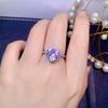 Zircón púrpura claro de alta gama, celebridad de internet, en vivo, superventas, nuevo, imitación amatista natural, anillo de apertura de amor con diamantes completos para mujer