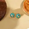 Brincos de Turquesa com Duplo Argola Estilo Francês, Pequenos e Delicados, Brincos Geométricos Vazados, Versáteis para o Dia a Dia, Acessórios de Orelha Gentis e Elegantes