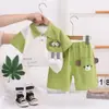 Ropa Infantil Doudou para Niños y Niñas Ropa de Verano para Bebés Dibujos Animados Combinación de Colores Cuello Camisero 2026 Nuevo Conjunto de Dos Piezas de Manga Corta para Niños