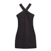 Comercio Exterior Al por Mayor Estilo Europeo y Americano Verano 2025 Elegante Ajustado Elástico Sin Mangas Cuello Halter Vestido Corto para Mujer L2865