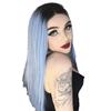 Nueva peluca de pelo largo y liso teñido de punta media para mujeres europeas y americanas, con degradado negro, azul cielo, fibra química.
