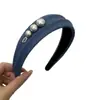 Elegante Diadema Ancha de Mezclilla Perla Gris para Mujer Retro Francesa de Gama Alta Azul Pinza para el Cabello