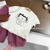 Conjunto de Verano para Niñas Nuevo Elegante Ropa Infantil Conjunto de Dos Piezas Camiseta de Manga Corta de Verano para Bebé y Pantalones Curvos Exportación