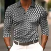 Comercio Exterior Transfronterizo Camisa Polo Casual para Hombre de Manga Larga Estampado 3D Floral Moda Ropa Sencilla para Hombre